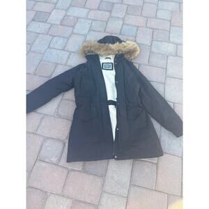 NEW Levi's Sherpa Lined Parka Black Jacket Faux Fur Trimmed Hood Women's Sz S